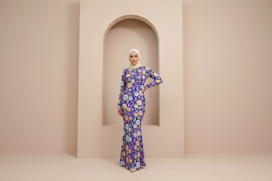 Modesta Floral Long Sleeve Evening Gown - Modest Formal Wear