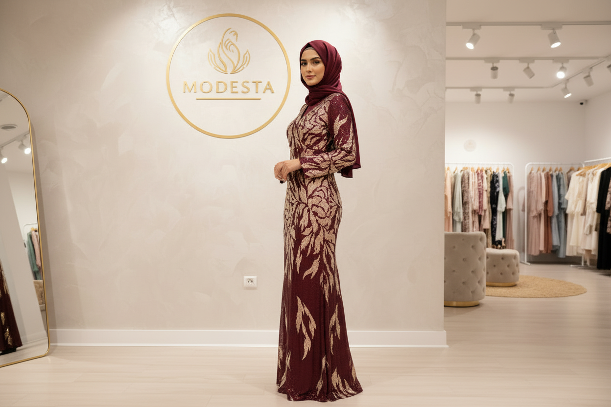 Modesta Sequin Evening Gown