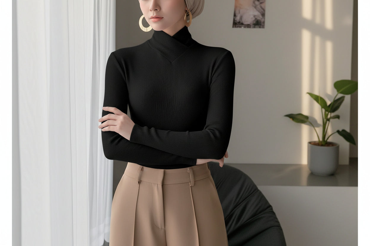 Modesta Women’s Solid Knit Criss-Cross Collar Top – Office Wear for Autumn/Winter